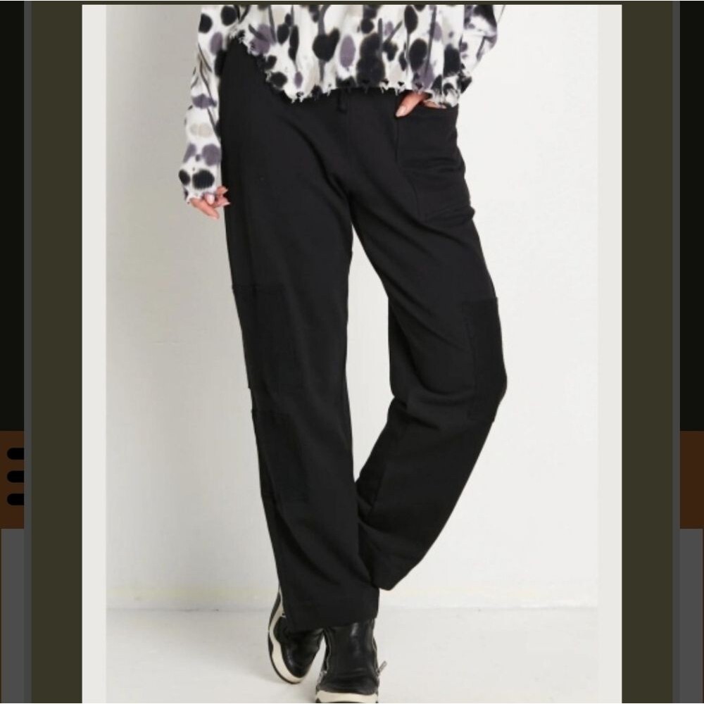 Planet by Lauren G Black French Terry Cotron Patched Luxury Sweatpants Pants 2 L - Picture 1 of 10